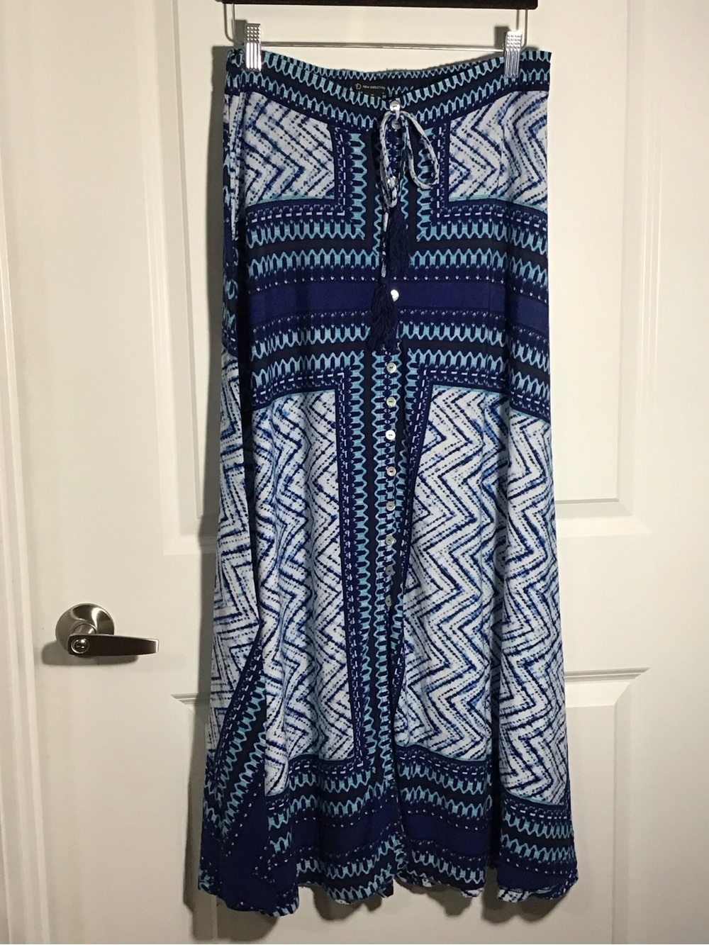 new directions Navy and Light Blue Patterned Maxi Skirt M